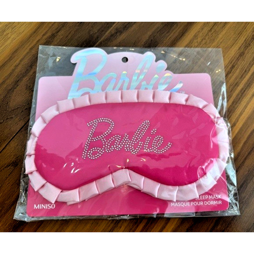 Miniso Barbie Sleeping Mask Light Hot Pink & Silver Studs Silky Ruffle NEW